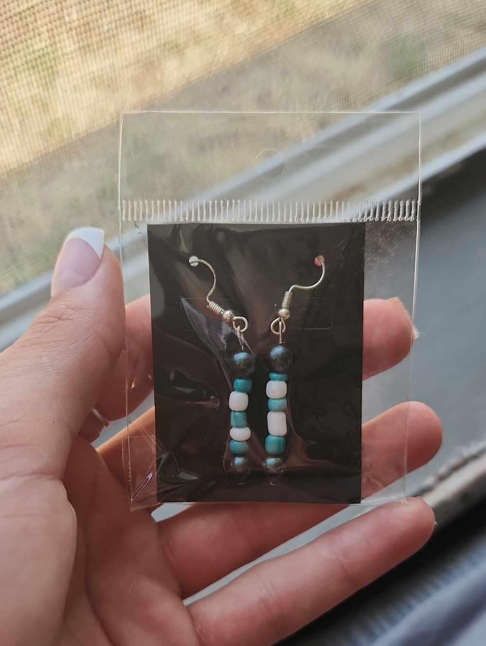 Turquoise & White Beaded Drop Earrings - Women Jewelry